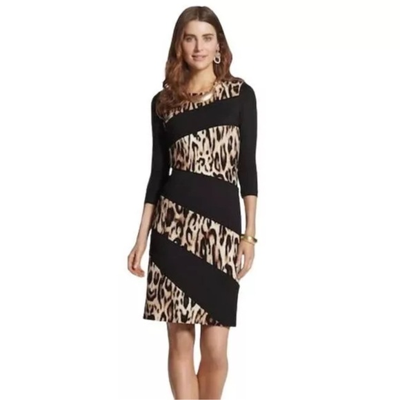 Chico's Spliced Animal Print Jordan Dress 3 XL 16 Colorblock Stripe cheetah - Picture 1 of 12